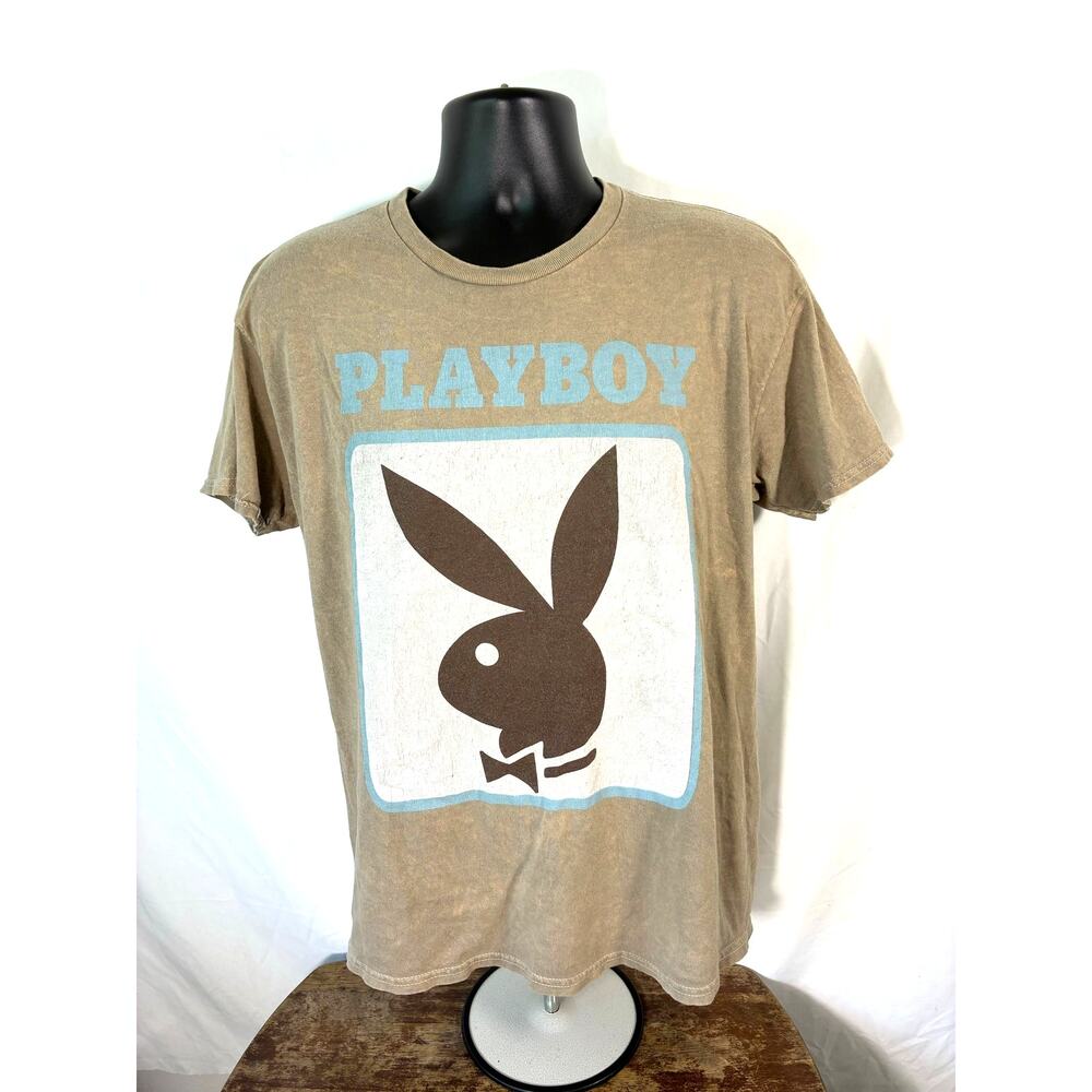 Playboy Bunny Logo Graphic T Shirt Tan Adult Large Streetwear